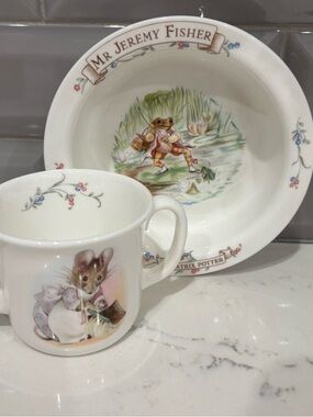 Beatrix Potter Vintage Hunca Munca Cup/Jeremy Fisher Bowl Royal Albert England